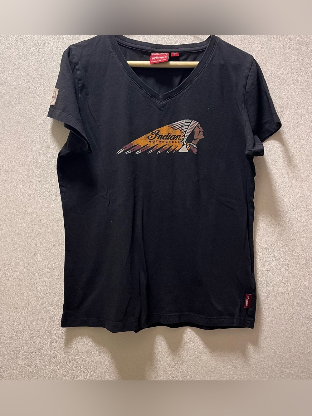 Indian Motorcycle Retro Genuine Brand Moto-Wear V-Neck Tee with Graphic, Sz L